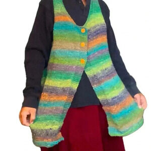 Vintage Ombre Rainbow Knitted Longline Top Vest Waistcoat
